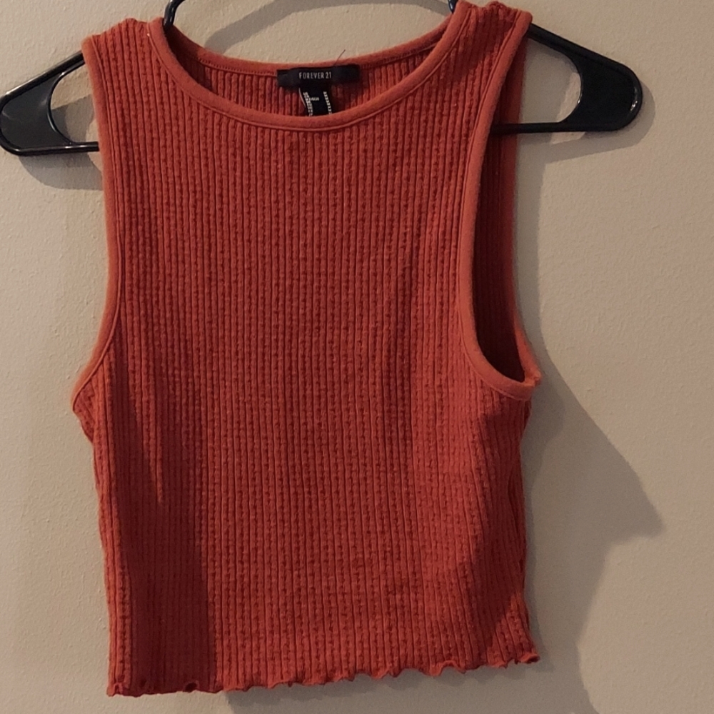 Rust Ribbed Cropped Tank Blouse Medium Forever 21